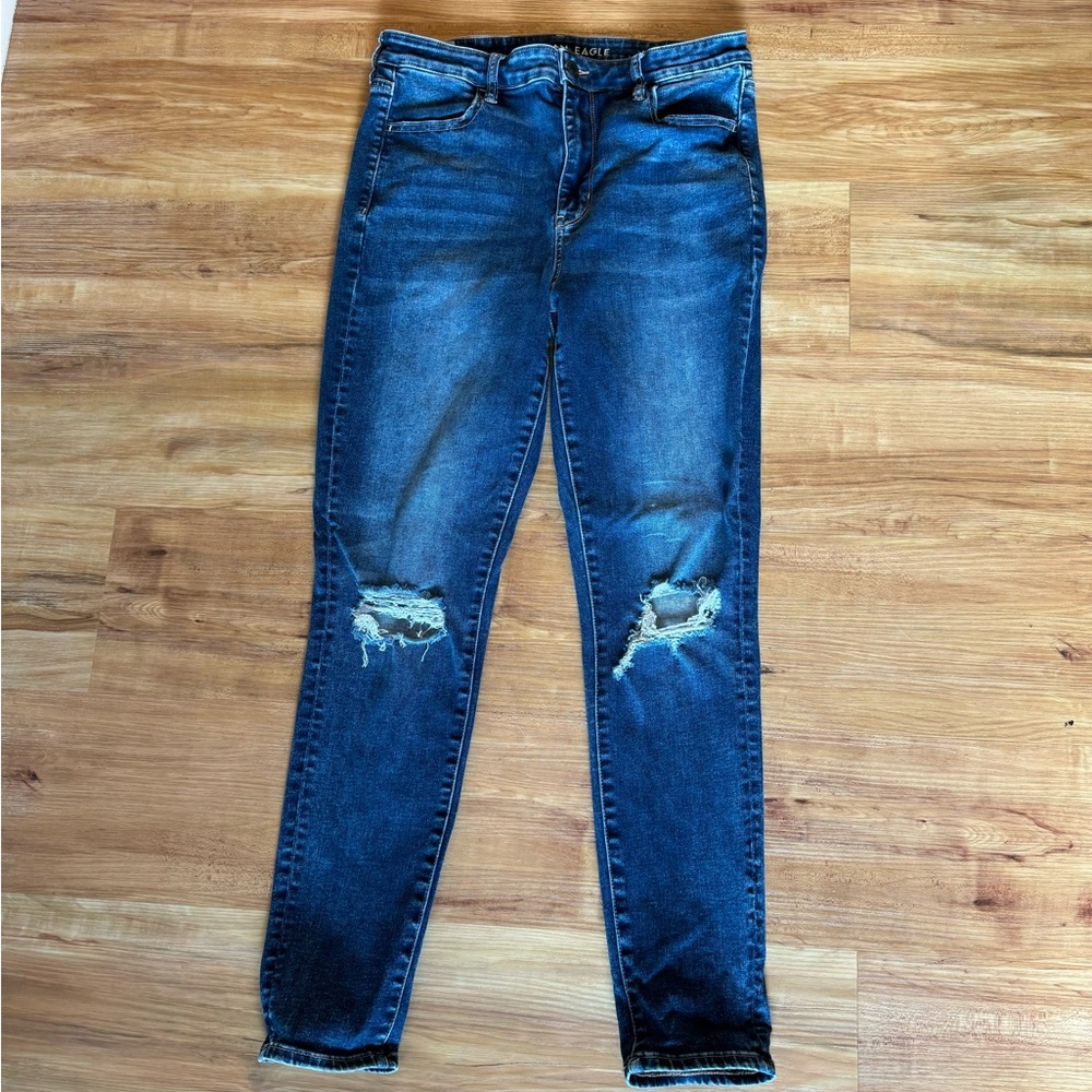 American Eagle Next Level Stretch Skinny Jean High Rise Jegging Distressed Holes